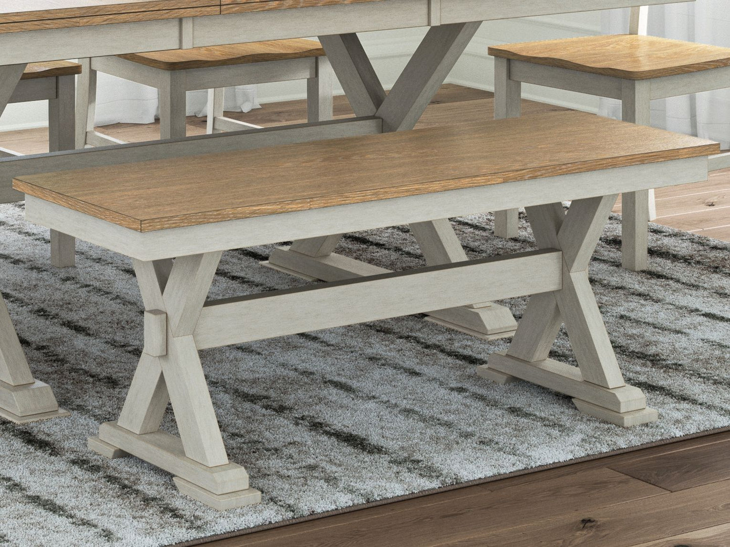 Westlinport - Antique White / Natural - Large Dining Room Bench