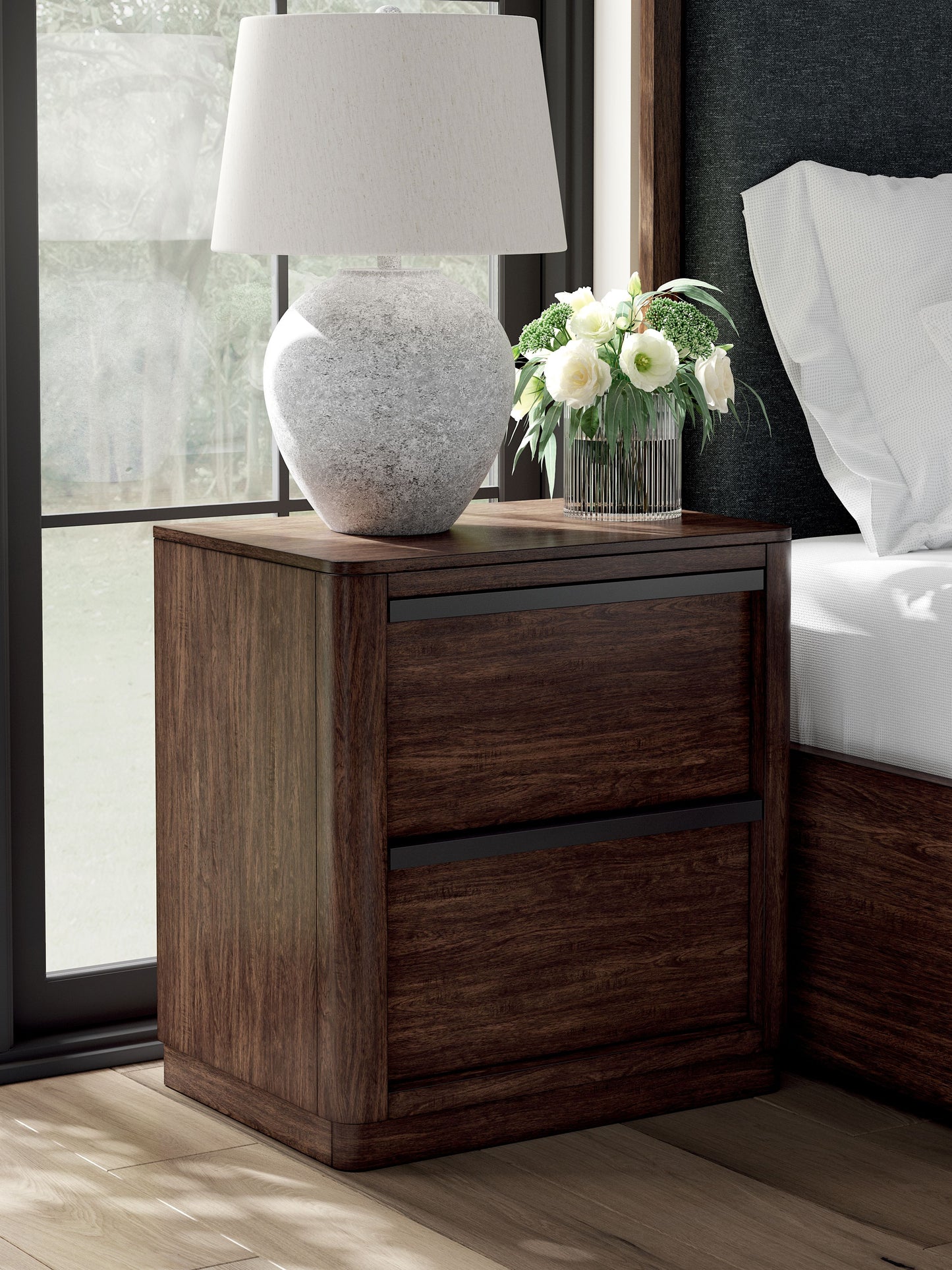 Kendamor - Dark Brown - Two Drawer Night Stand