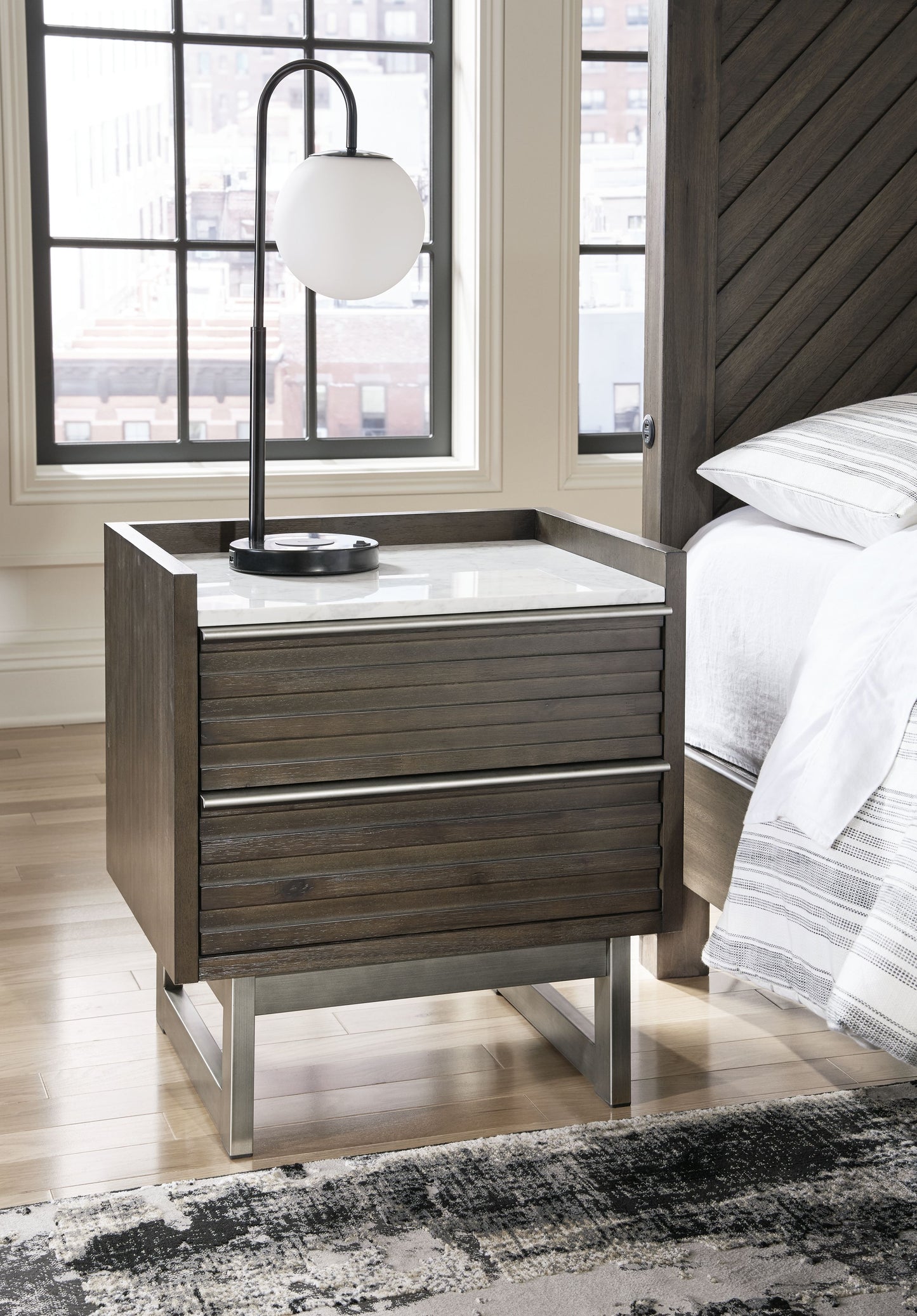 Arkenton - Grayish Brown / White - Two Drawer Night Stand